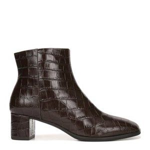 NEW Via Spiga Women Vinson Embossed Croco Espresso Block Heel Zipper Bootie